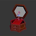 Elegant Decorative Ornament Set with Hexagonal Wooden Jewelry Box Red Lining and Ballerina Figurine