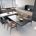 Modern Kitchen Interior Featuring Dining Table Set With Four Chairs And Fruit Bowl 3d model