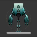 3D Light Blue Robot Model With Cubic Head Round Eyes And White Base