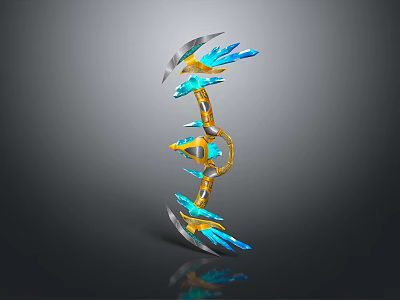 Futuristic Weapon Design With Blue Gold Accents Double Blades Sharp Edges Metallic Structure 3d model