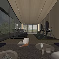 Modern Fitness Gym Interior With Treadmill Dumbbells Floor to Ceiling Windows And Lounge Area