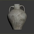 Sculpted Terracotta Amphora with Two Handles and Weathered Carved Surface Texture