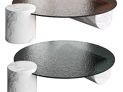 Two Modern Coffee Tables Featuring Textured Glass Tops And White Marble Bases 3d model