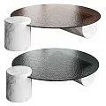 Two Modern Coffee Tables Featuring Textured Glass Tops And White Marble Bases
