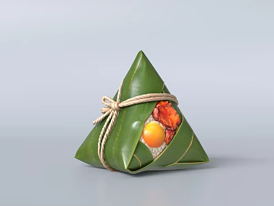 Traditional Chinese Zongzi Wrapped in Green Bamboo Leaves with Salted Egg Yolk Fillings 3d model