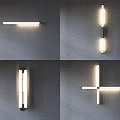 Modern Design Wall Lamps With Bright Lighting Various Shapes On Gray Wall 3d model