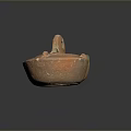 Ancient Hand Carved Terracotta Sculpture with Loop Handle and Textured Surface 3d model