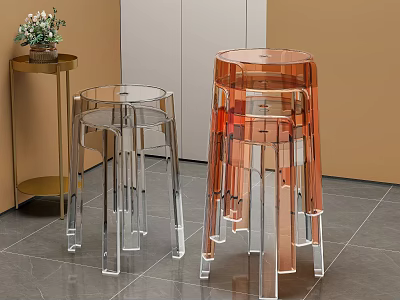 Modern Transparent Acrylic Stools In Clear And Orange For Interior Design 3d model