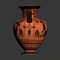 Ancient Greek Style Red Clay Vase With Black Figure Sculpted Design And Two Handles