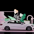Decorative Display Shelves With White Car Model Her's Collection Neon And Curved Pink Green Decor