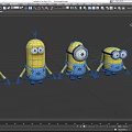 Cute Yellow Minion Dolls Standing In A Row With Blue Overalls And Various Expressions