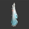 Elegant Traditional White Dress With Blue Accents And Flowy Long Sleeves