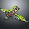 Futuristic Cosmic Spacecraft With Green Yellow Wings Transparent Cockpit And Unique Design