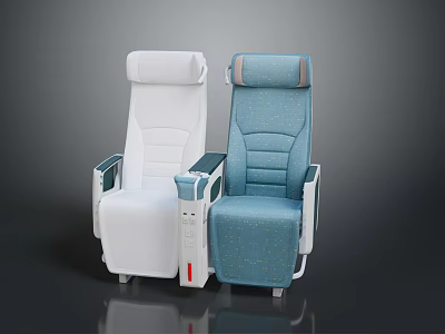 Modern Vehicle Seats Design With White And Blue Upholstery And Comfortable Armrests 3d model