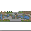 Tranquil Garden Landscape With Curved Pathway Pond Pavilion Colorful Flowers And Lush Greenery