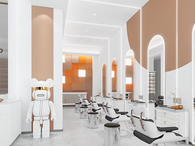 Modern Beauty Salon Interior With White And Beige Decor Barber Chairs And Mirrors 3d model