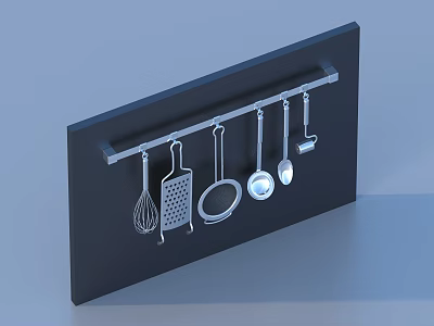 Kitchen Utensil Set Hanging On Black Board With Various Cooking Tools 3d model