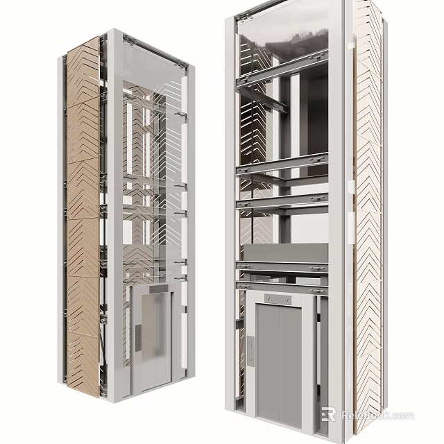 Detailed Modern Elevator Design With Glass Doors And Metal Frame Structure 3d model