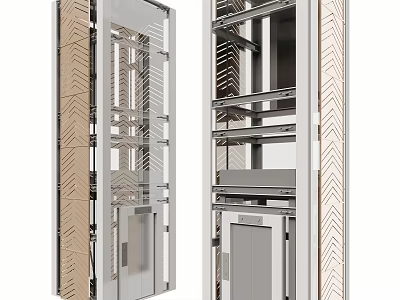 Detailed Modern Elevator Design With Glass Doors And Metal Frame Structure 3d model