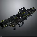 Futuristic Sci Fi Weapon with Mechanical Structure Yellow Accent Stripes and Heavy Duty Design 3d model