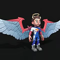 Cartoon Man With Horns Halo Red And Blue Wings And Blue And Red Costume