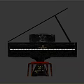 Black Grand Piano With Red Stool For Home Living Room Furniture