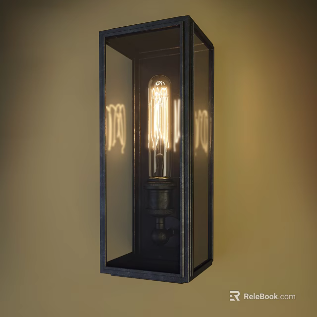 Industrial Retro Style Wall Sconce With Metal Frame Glass Shade And Spiral Filament Bulb 3d model 