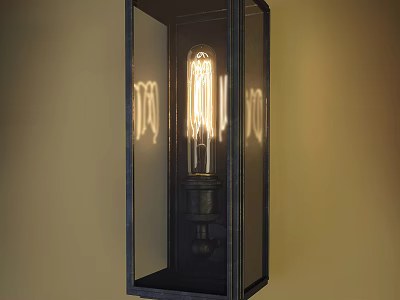 Industrial Retro Style Wall Sconce With Metal Frame Glass Shade And Spiral Filament Bulb 3d model