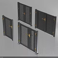 Gray Gates With Various Designs Including Louvered And Solid Panel Styles And Golden Handles