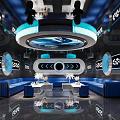 Modern Luxury KTV Room Interior With Blue Sofas Circular Ceiling And Lighting