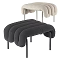 Modern Curved Padded Bench with Black and Beige Colors and Metal Legs Design