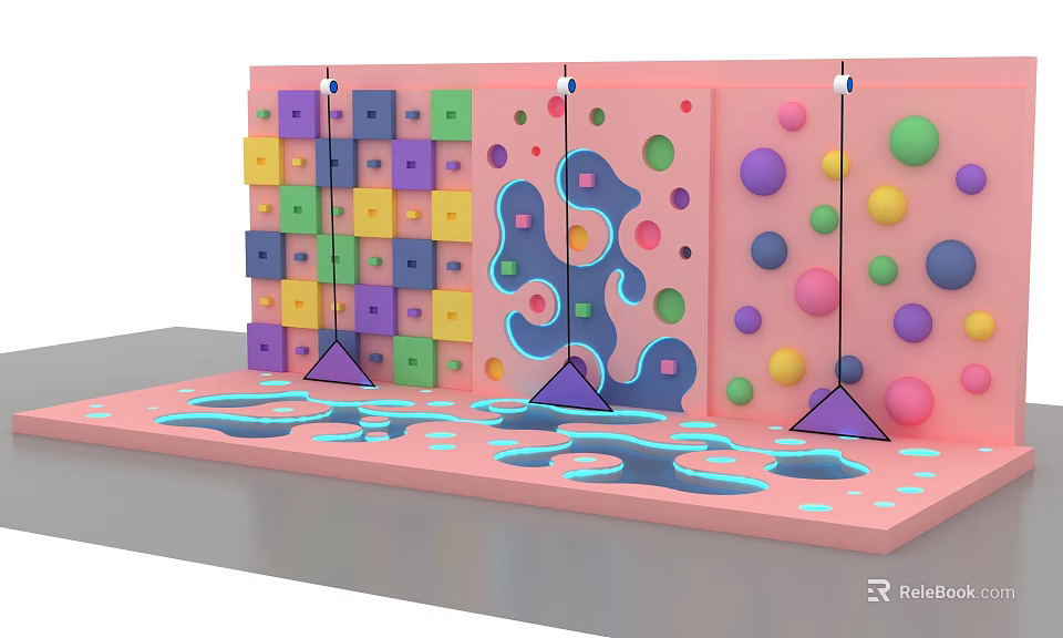 Colorful Kids Playground With Climbing Wall Colorful Blocks Circles And Soft Floor 3d model 