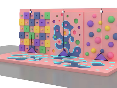 Colorful Kids Playground With Climbing Wall Colorful Blocks Circles And Soft Floor 3d model