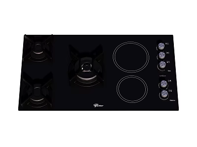 Black Kitchen Cooktop Appliance With Gas Burners Electric Hobs And Control Knobs 3d model