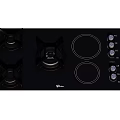 Black Kitchen Cooktop Appliance With Gas Burners Electric Hobs And Control Knobs