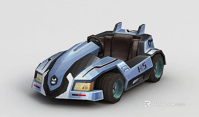 Blue Black Streamlined Toy Car With Rear Spoiler Yellow Headlights Green Wheels And Number 45 3d model 