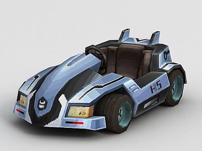 Blue Black Streamlined Toy Car With Rear Spoiler Yellow Headlights Green Wheels And Number 45 3d model