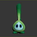 Cute Green Cartoon 3D Rendered Game Movie Character With Big Blue Eyes And Long Tail