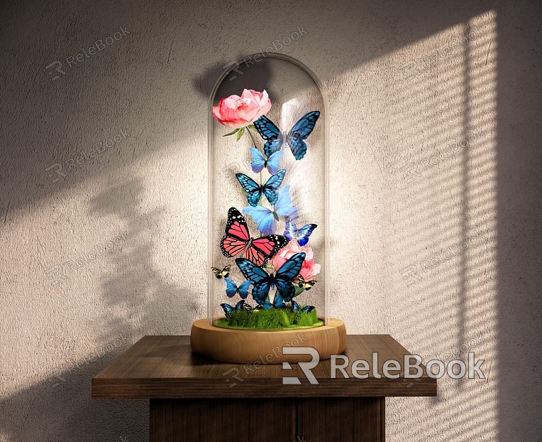 Modern Ornaments Combination Butterfly Flower Grove Glass Cover Butterfly Art Device Butterfly Flower Grove Jewelry Ornaments Glass Cover Decorative Art Interior Art Decorative Ornaments model