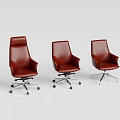Three Brown Leather Office Chairs With High Back And Swivel Wheels Design 3d model