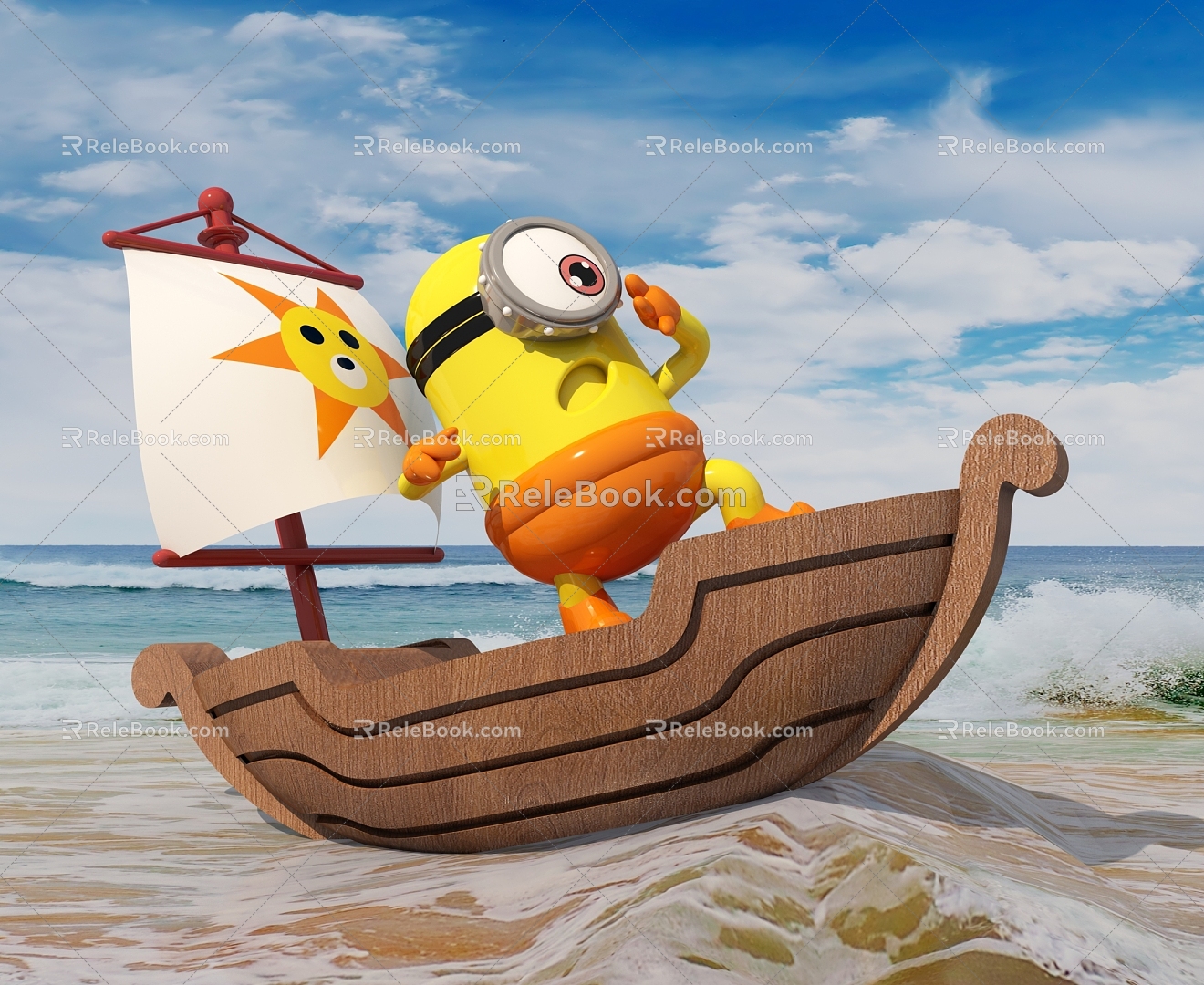 Minions Surfing Meichen IP Character Toy Figure Tide Play Meichen Activity Set Park Children's Play Pendulum 3d model