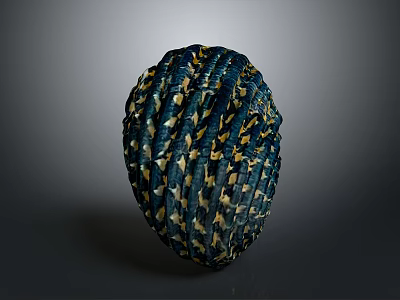 Handcrafted Textured Oval Sculpture With Blue And Gold Woven Patterns 3d model