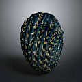 Handcrafted Textured Oval Sculpture With Blue And Gold Woven Patterns