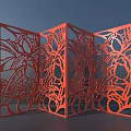 Red Laser Cut Room Divider With Ornate Patterns For Modern Interior Decor 3d model