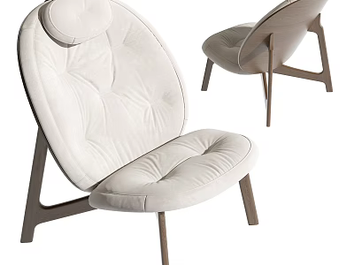 Modern Lounge Chair With Tufted White Upholstery And Wooden Leg Design 3d model
