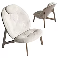 Modern Lounge Chair With Tufted White Upholstery And Wooden Leg Design
