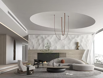 Modern Living Room Fabric Shaped Sofa Combination 3d model