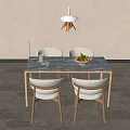 Modern Dining Table Set With Marble Tabletop Wooden Frame And White Upholstered Chairs 3d model