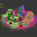 Colorful Circular Architectural Structure With Red Sculptures Rock Decorations And Orange Base