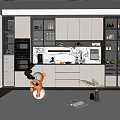 Modern Wine Cabinet In Kitchen Interior With Glass Doors And Wine Bottles